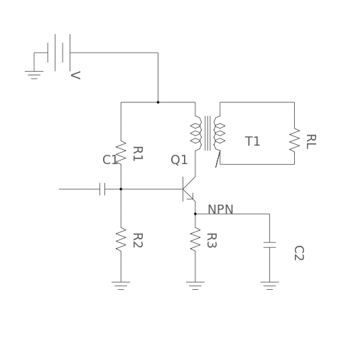 Configuração de um amplificador classe A com um transístor.